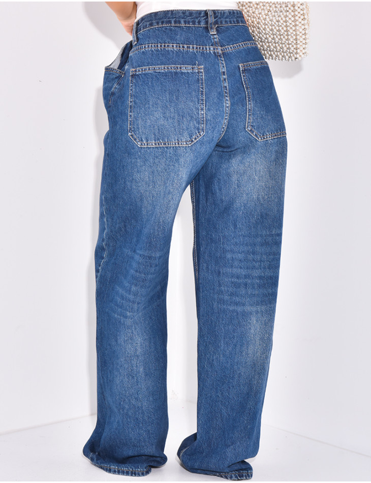 Raw Blue Jeans, gerader Schnitt, verstellbar