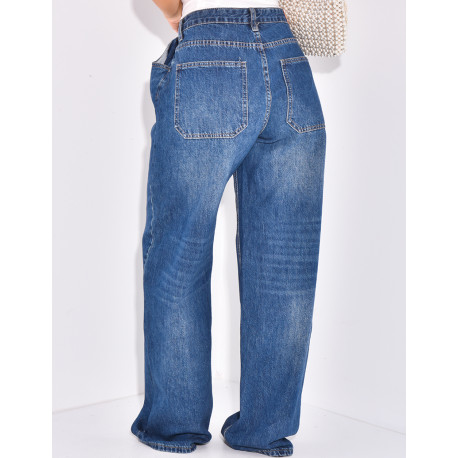 Raw Blue Jeans, gerader Schnitt, verstellbar