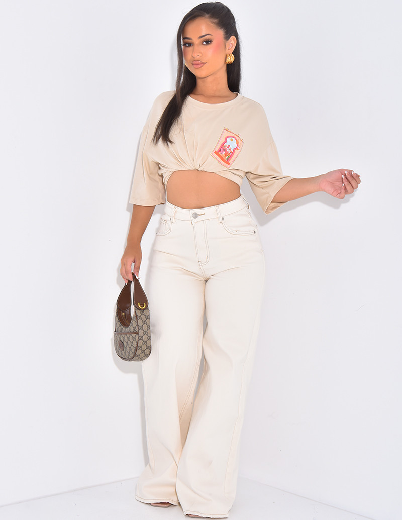 Jeans beige coupe large...