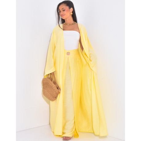 Ensemble kimono et jupe drapé en lin