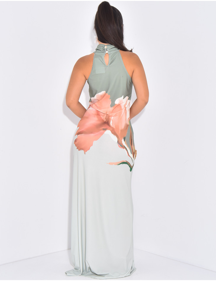 Robe longue sans manches à fleurs