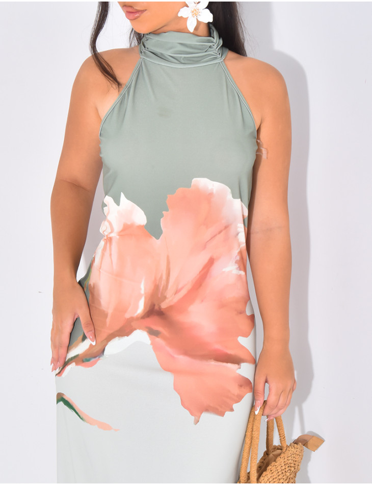 Robe longue sans manches à fleurs