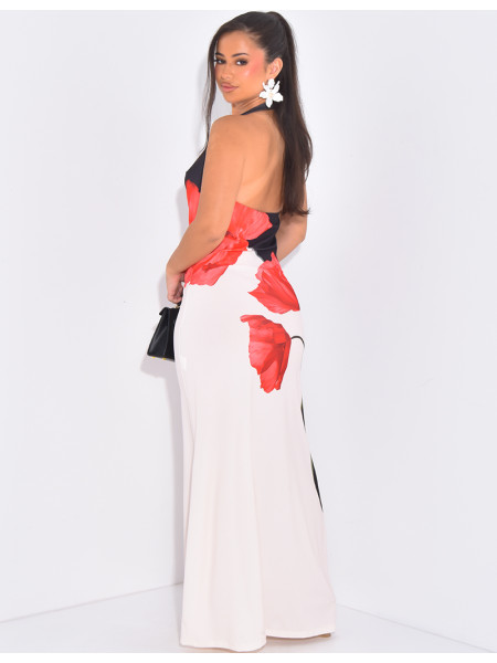 Langes Neckholder-Kleid mit Blumenmuster