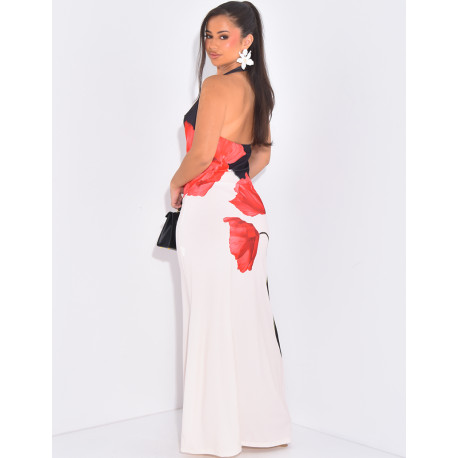 Langes Neckholder-Kleid mit Blumenmuster