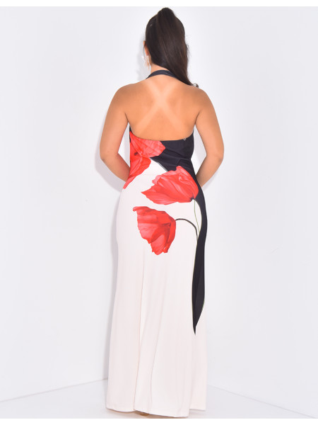 Langes Neckholder-Kleid mit Blumenmuster