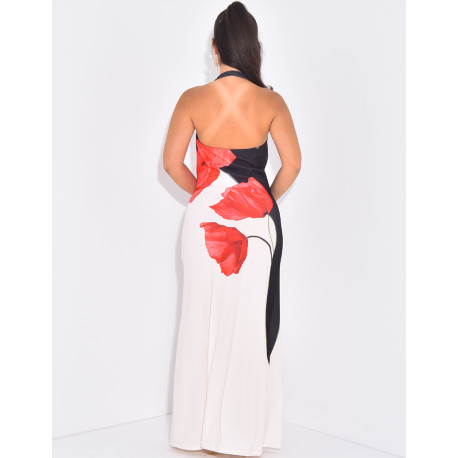 Langes Neckholder-Kleid mit Blumenmuster