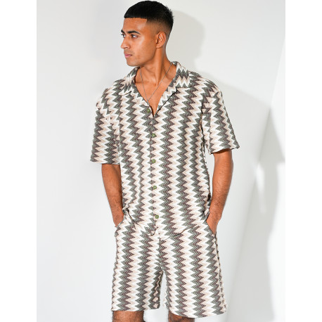 Ensemble short et chemise à motifs