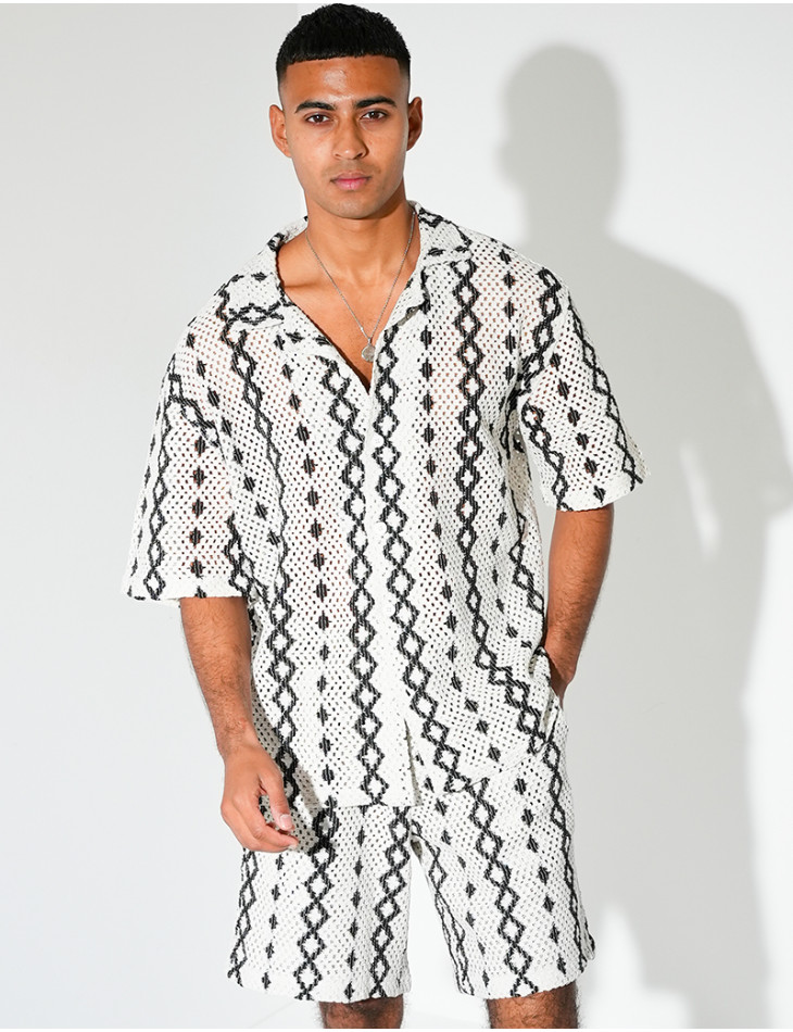 Ensemble ajouré short et chemise à motifs