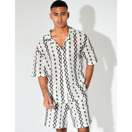 Ensemble ajouré short et chemise à motifs
