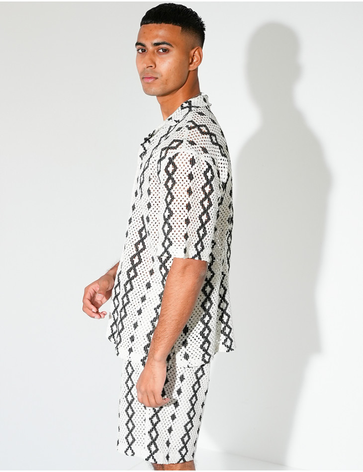 Ensemble ajouré short et chemise à motifs