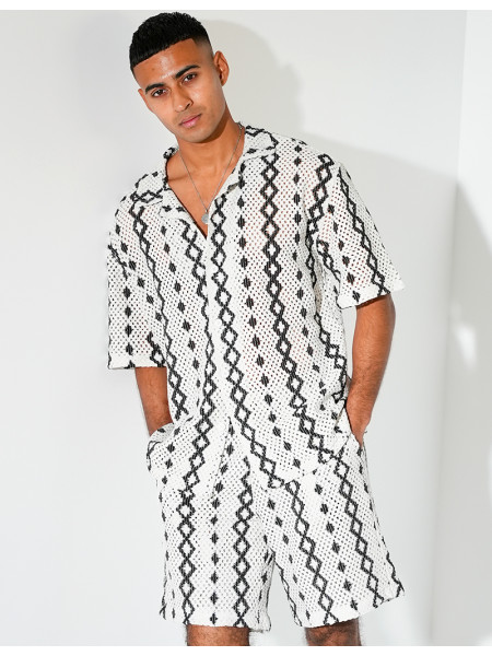 Ensemble ajouré short et chemise à motifs