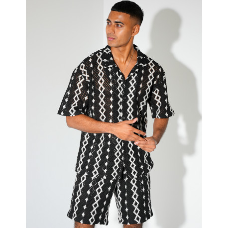 Ensemble ajouré short et chemise à motifs