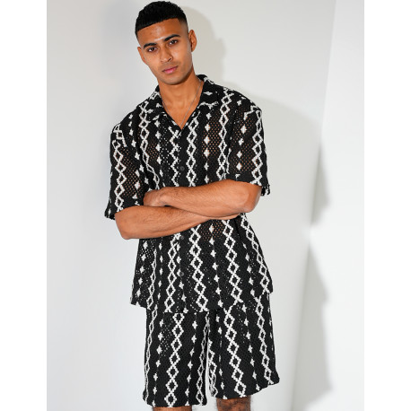 Ensemble ajouré short et chemise à motifs