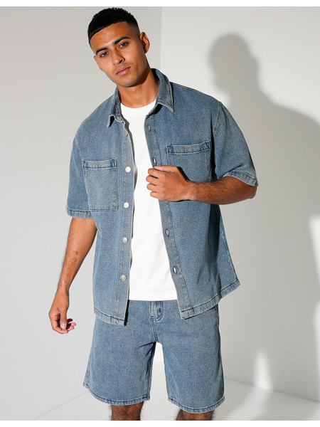 Ensemble en jeans short et chemise texturé