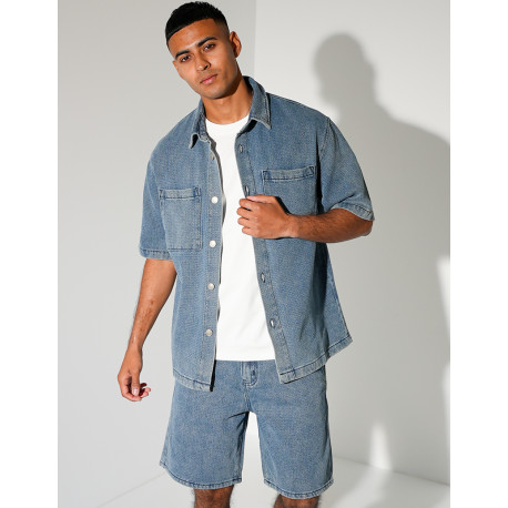 Ensemble en jeans short et chemise texturé