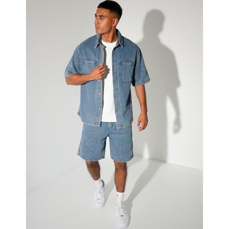 Ensemble en jeans short et chemise texturé