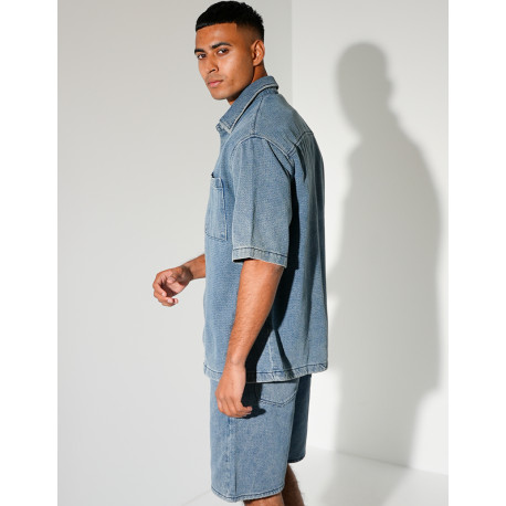 Ensemble en jeans short et chemise texturé