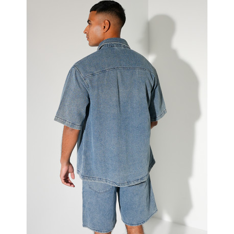 Ensemble en jeans short et chemise texturé