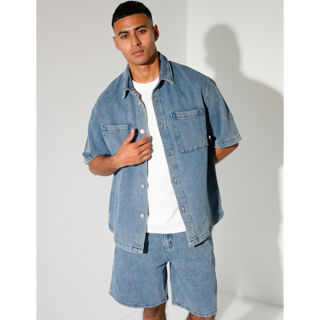 Ensemble en jeans short et chemise texturé