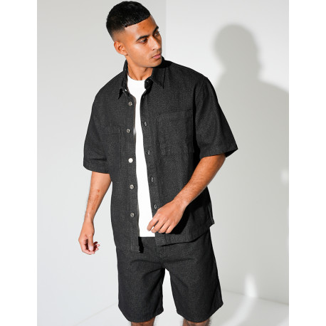 Ensemble en jeans short et chemise texturé