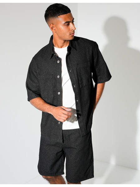 Ensemble en jeans short et chemise texturé