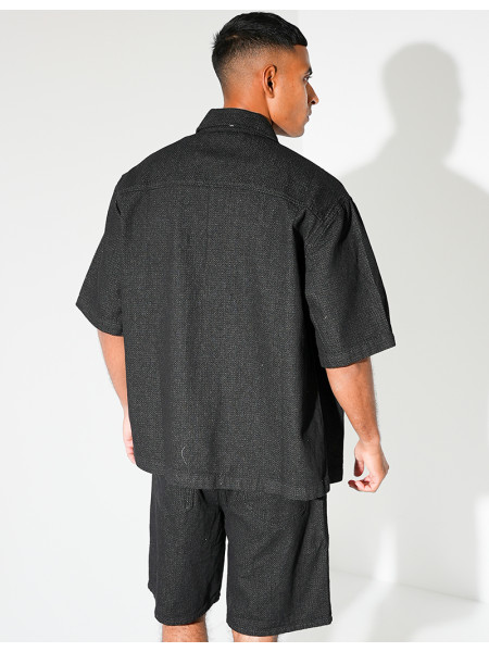 Ensemble en jeans short et chemise texturé