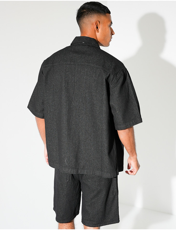 Ensemble en jeans short et chemise texturé