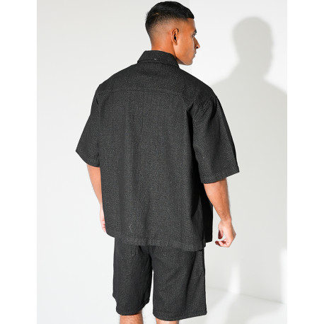 Ensemble en jeans short et chemise texturé