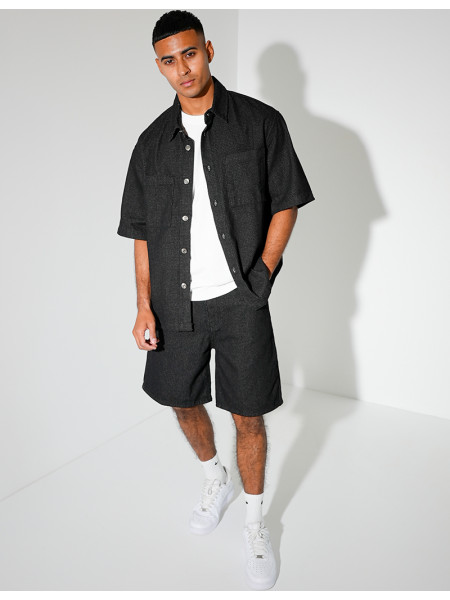 Ensemble en jeans short et chemise texturé