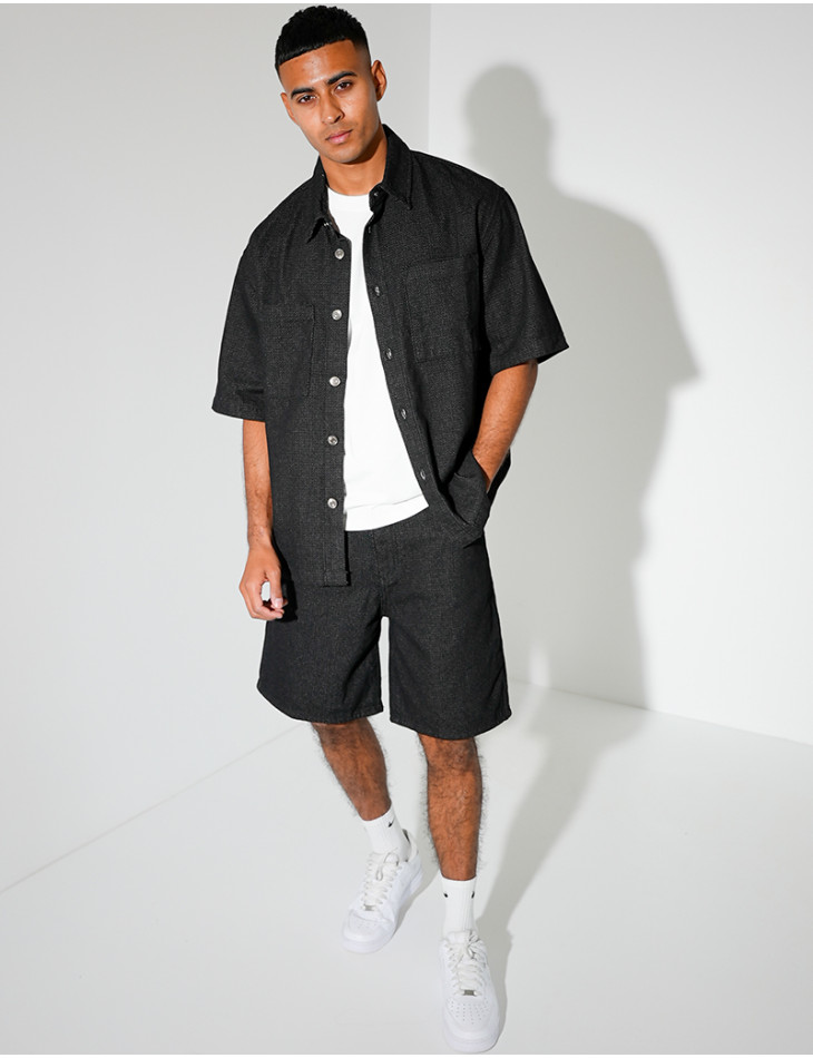 Ensemble en jeans short et chemise texturé