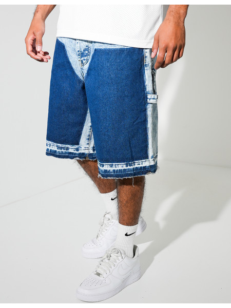 Short en jeans à empiècements contrastants