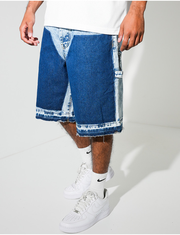 Short en jeans à empiècements contrastants