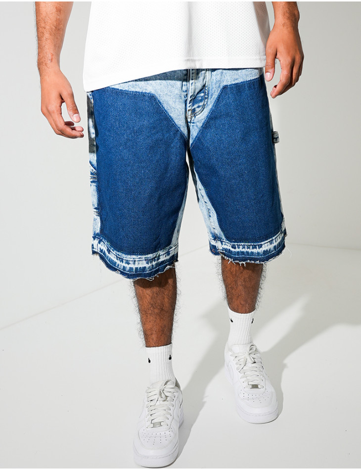 Short en jeans à empiècements contrastants