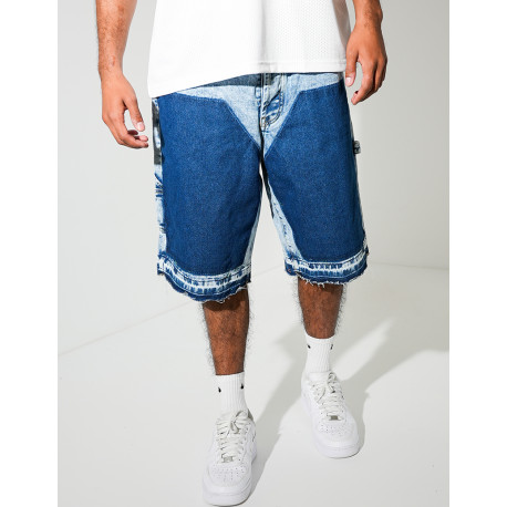 Short en jeans à empiècements contrastants