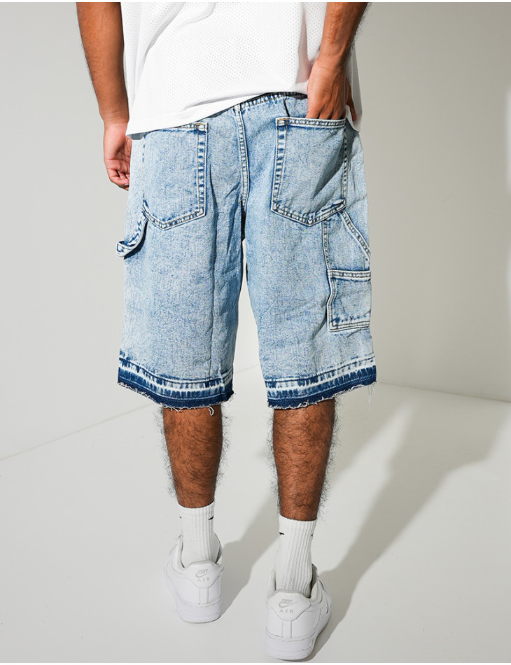 Short en jeans à empiècements contrastants