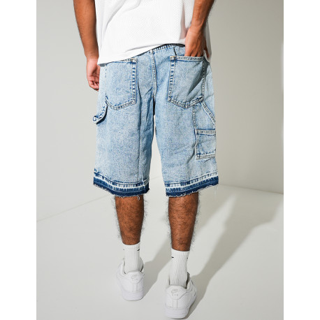 Short en jeans à empiècements contrastants