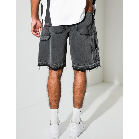 Short en jeans à empiècements contrastants & tâches de peinture