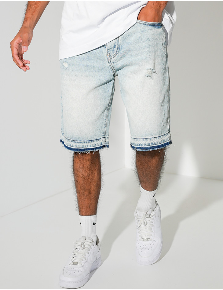 Short en jeans destroy & délavé