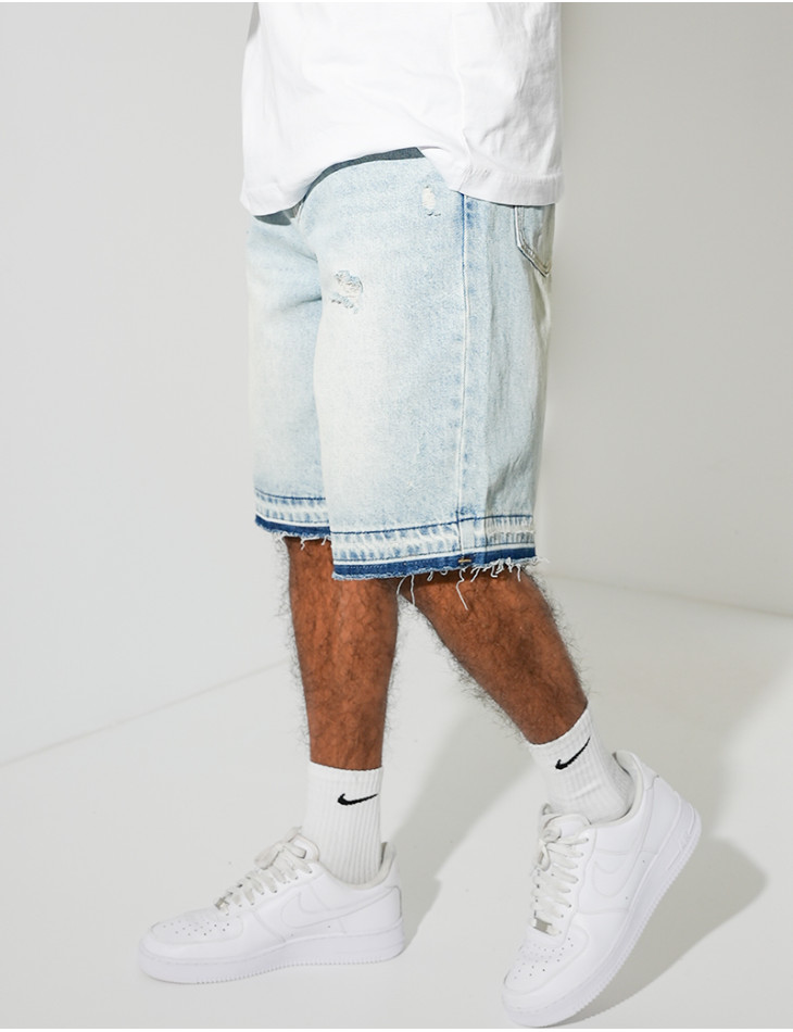 Short en jeans destroy & délavé