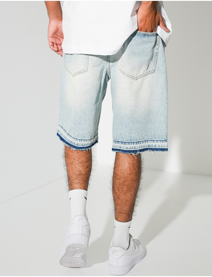 Short en jeans destroy & délavé