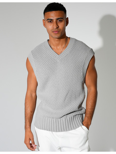 T-shirt sans manches & col V en maille