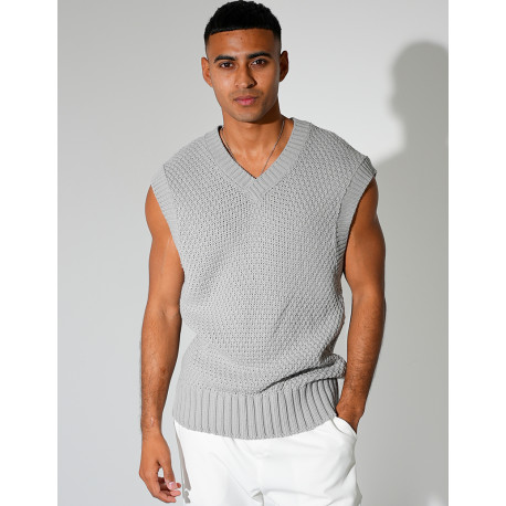 T-shirt sans manches & col V en maille