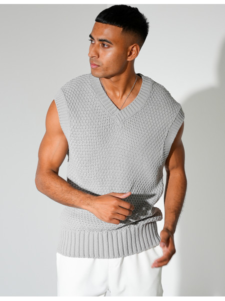 T-shirt sans manches & col V en maille