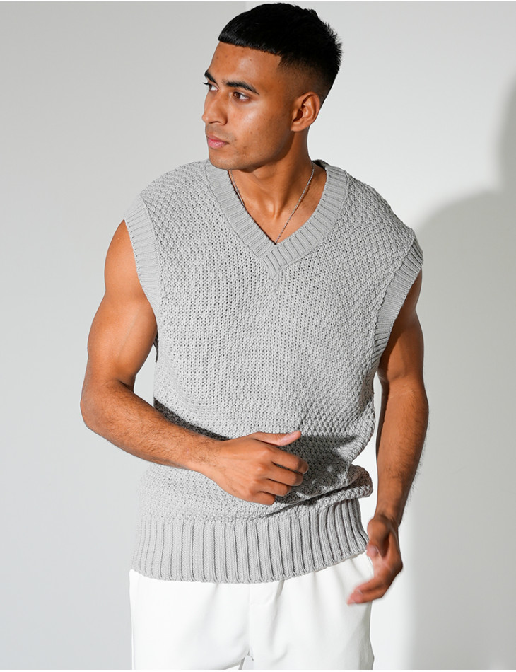 T-shirt sans manches & col V en maille