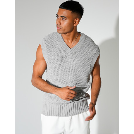 T-shirt sans manches & col V en maille