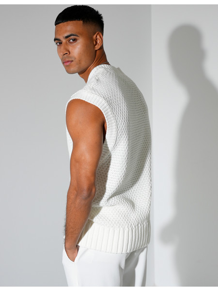 T-shirt sans manches & col V en maille