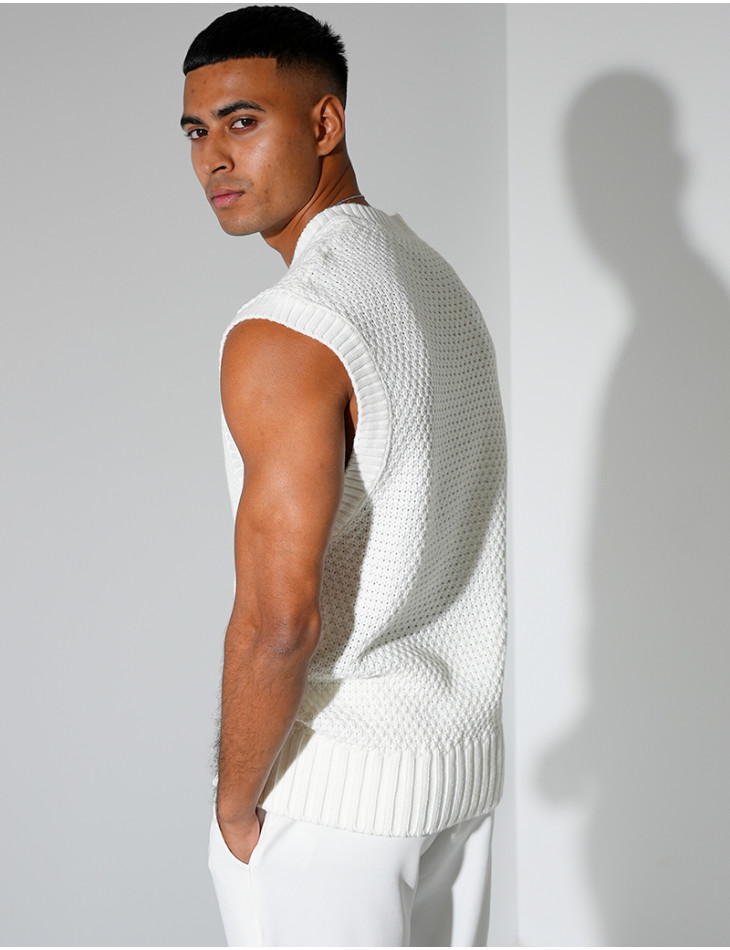 T-shirt sans manches & col V en maille