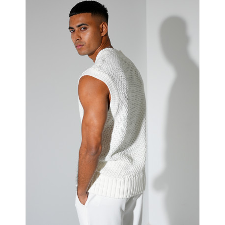 T-shirt sans manches & col V en maille