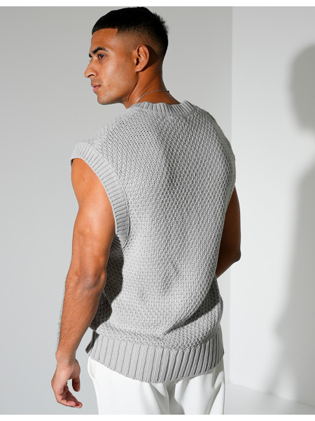 T-shirt sans manches & col V en maille