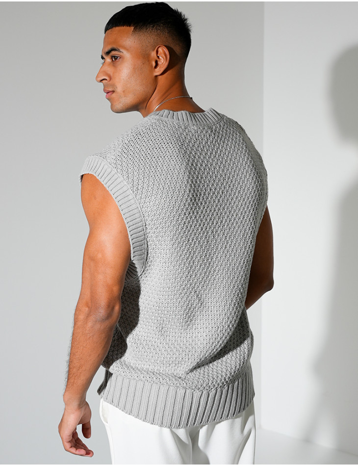 T-shirt sans manches & col V en maille